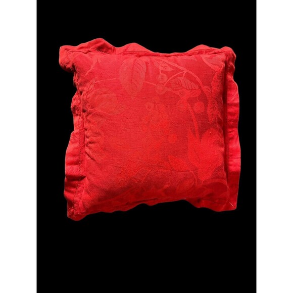 Vtg Hand Painted Cardinal Bird Square Pillow 15”x15”  tan red Leather/Satin - Picture 7 of 10